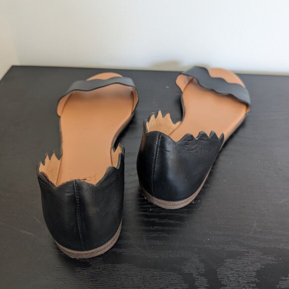 Black Leather Scalloped Peep Toe Flats 8 Slip On Shoe J. by J Crew - Picture 3 of 6